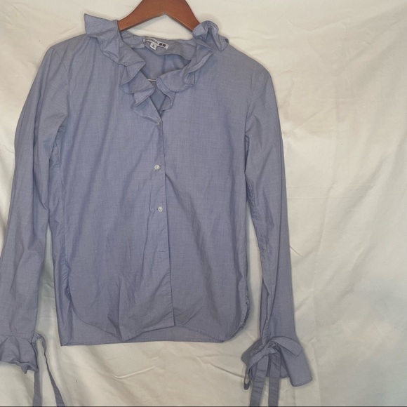 JW Anderson Light Blue Button Down Ruffle Neck Shirt - Picture 2 of 6